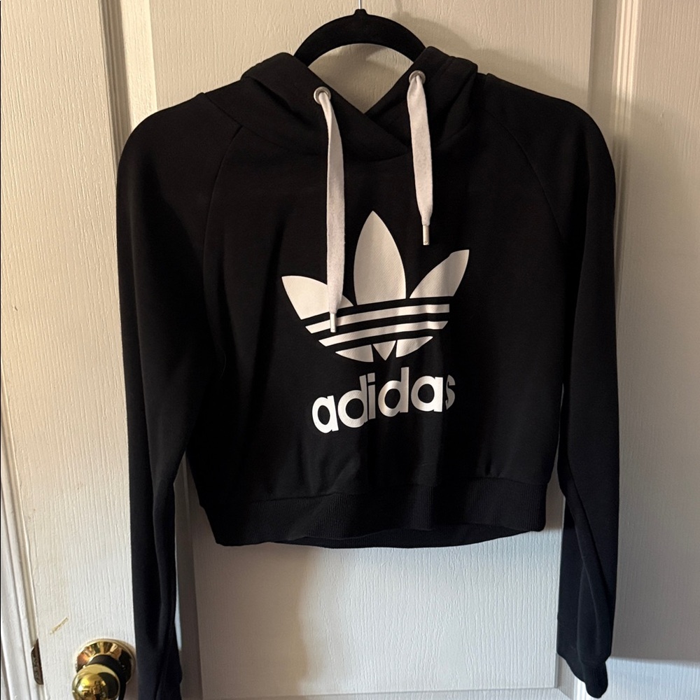 Adidas Black and White Cropped Hoodie